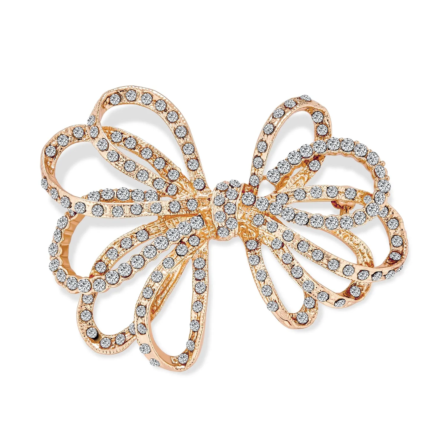 Large Bridal Holiday Statement Crystal Wedding Bow Brooche Pin Silver Rose Gold Tone