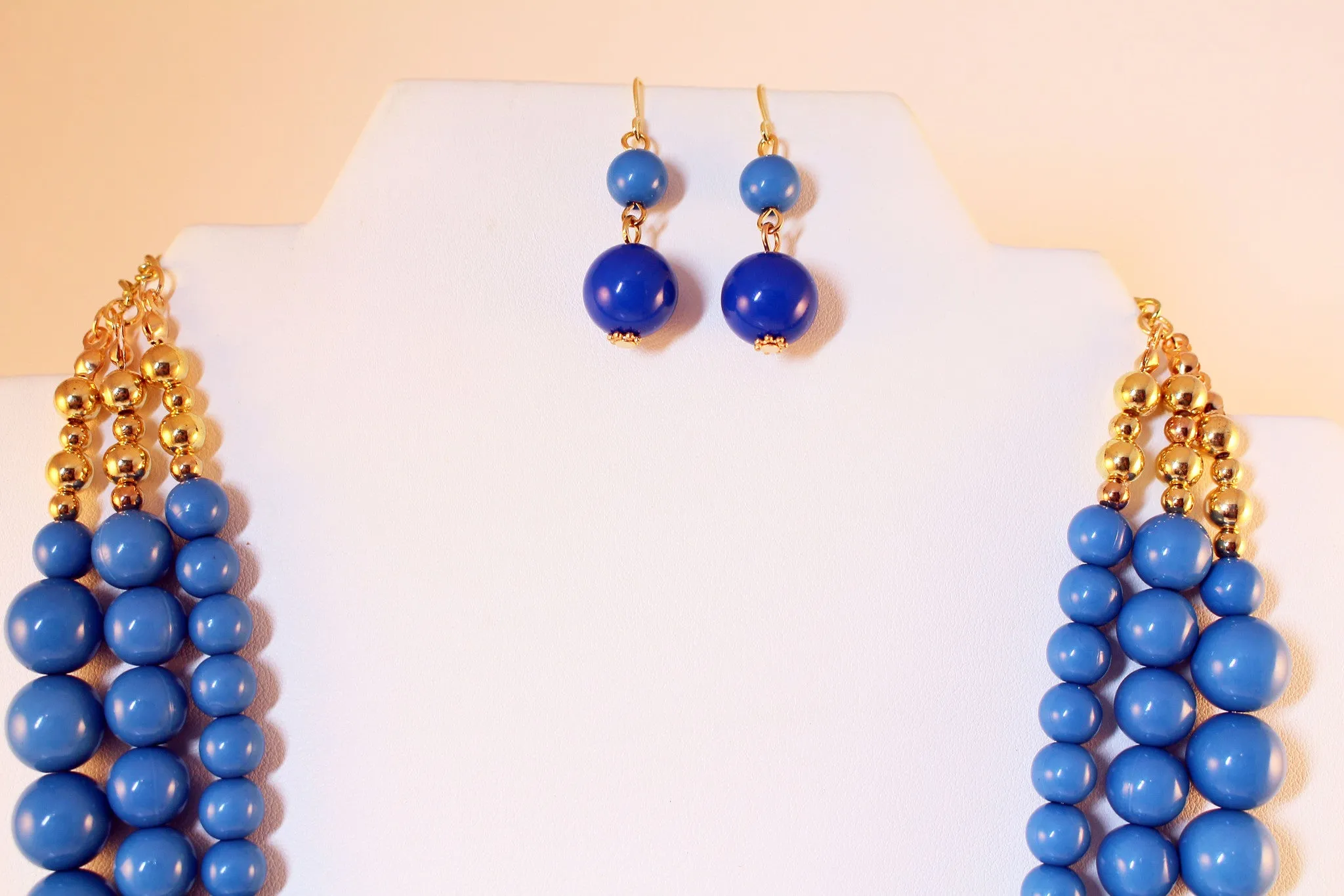 Layered Shades-of-Blue, Beaded Necklace & Earrings Set