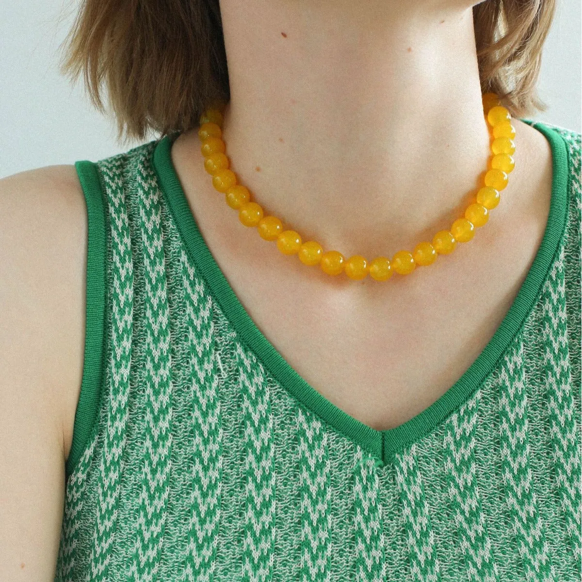 Lemon Soda Yellow Onyx Beaded Necklace