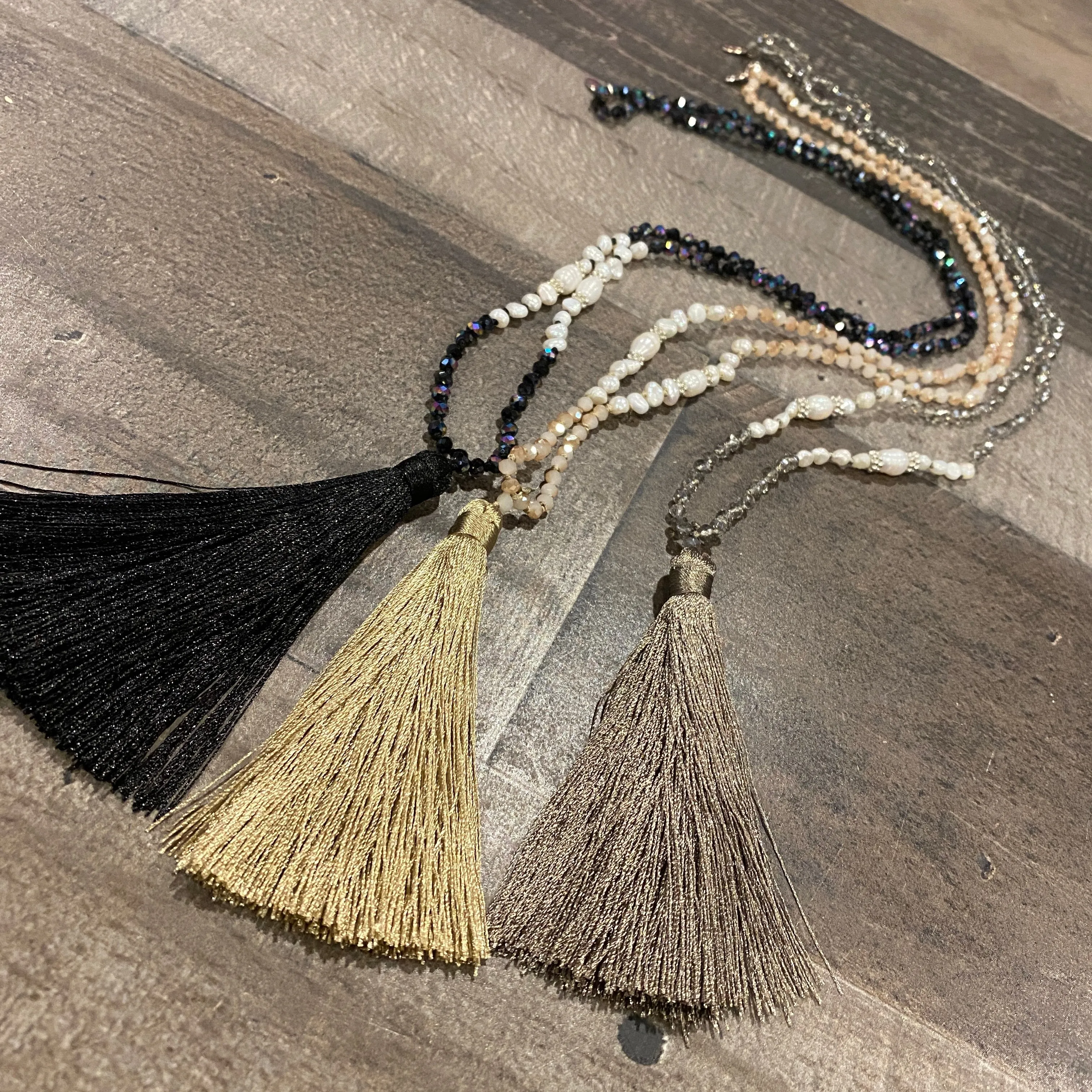 Long Beaded Tassel Necklace