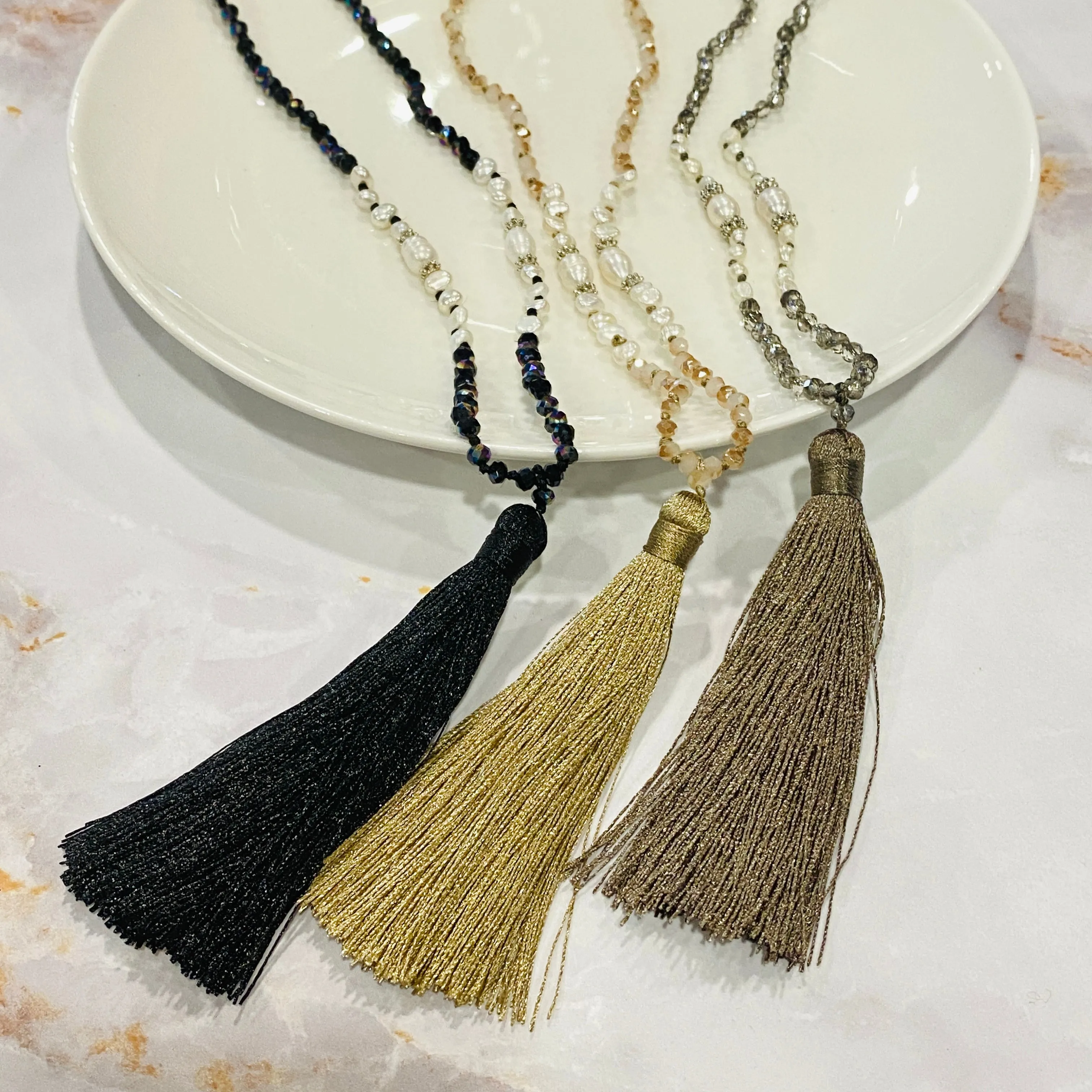 Long Beaded Tassel Necklace