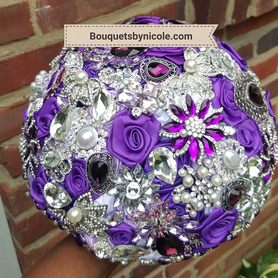 LOTTI ~ Purple Satin Roses Brooch Bouquet or DIY KIT