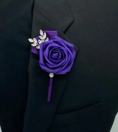 MACY~ Purple Satin Roses Cascade Waterfall Bouquet l Corsage l Boutonniere