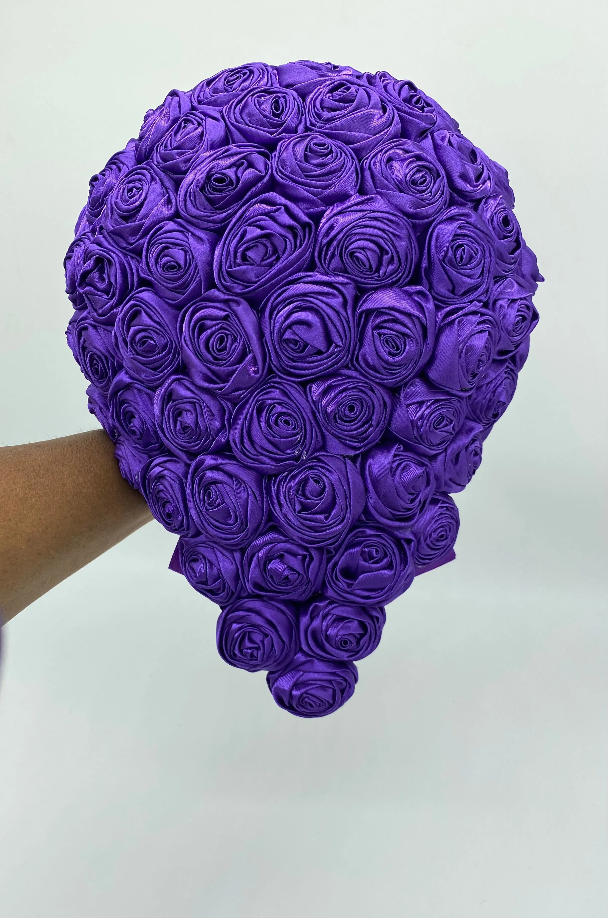 MACY~ Purple Satin Roses Cascade Waterfall Bouquet l Corsage l Boutonniere