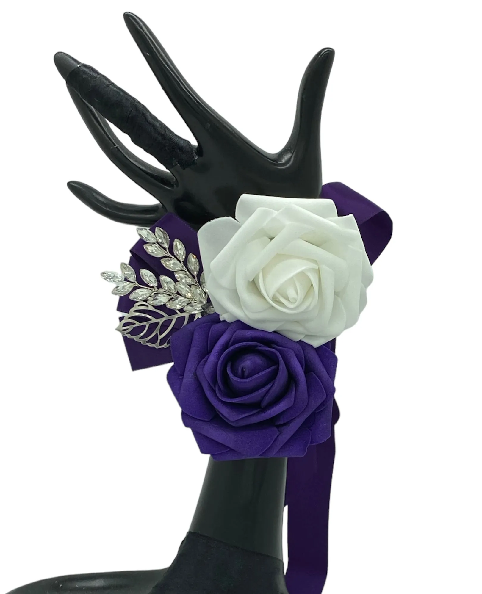 MACY~ Purple Satin Roses Cascade Waterfall Bouquet l Corsage l Boutonniere