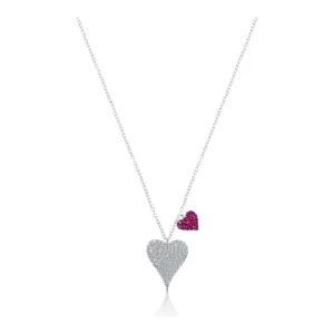 Meira T Diamond and Ruby Double Heart Necklace -14kt White Gold