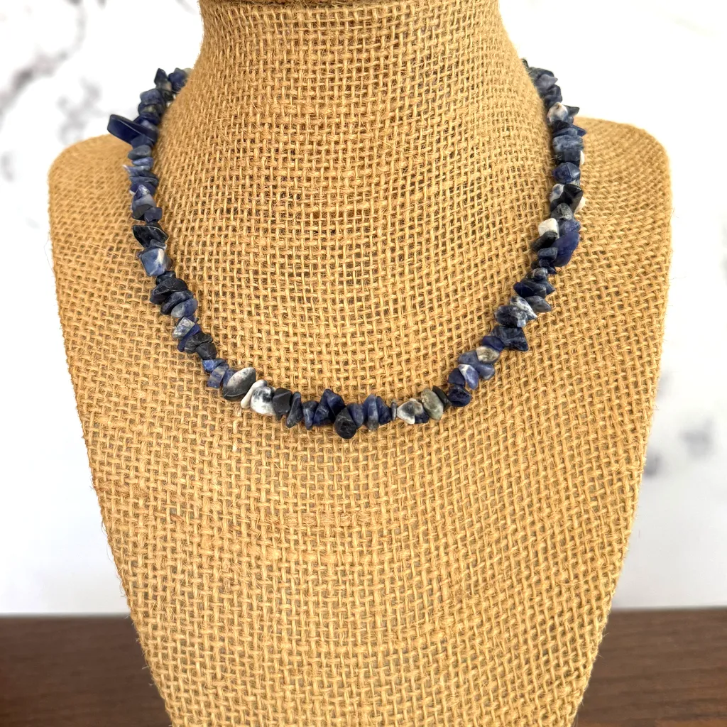 Mens Blue Sodalite Beaded Chip Necklace