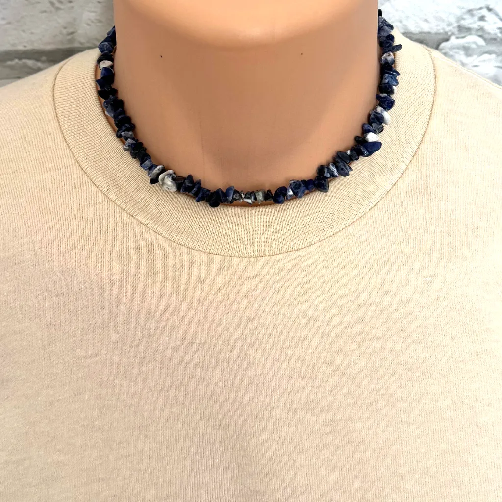 Mens Blue Sodalite Beaded Chip Necklace