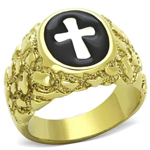 Mens Gold Stainless Steel No Stone Cross Rings