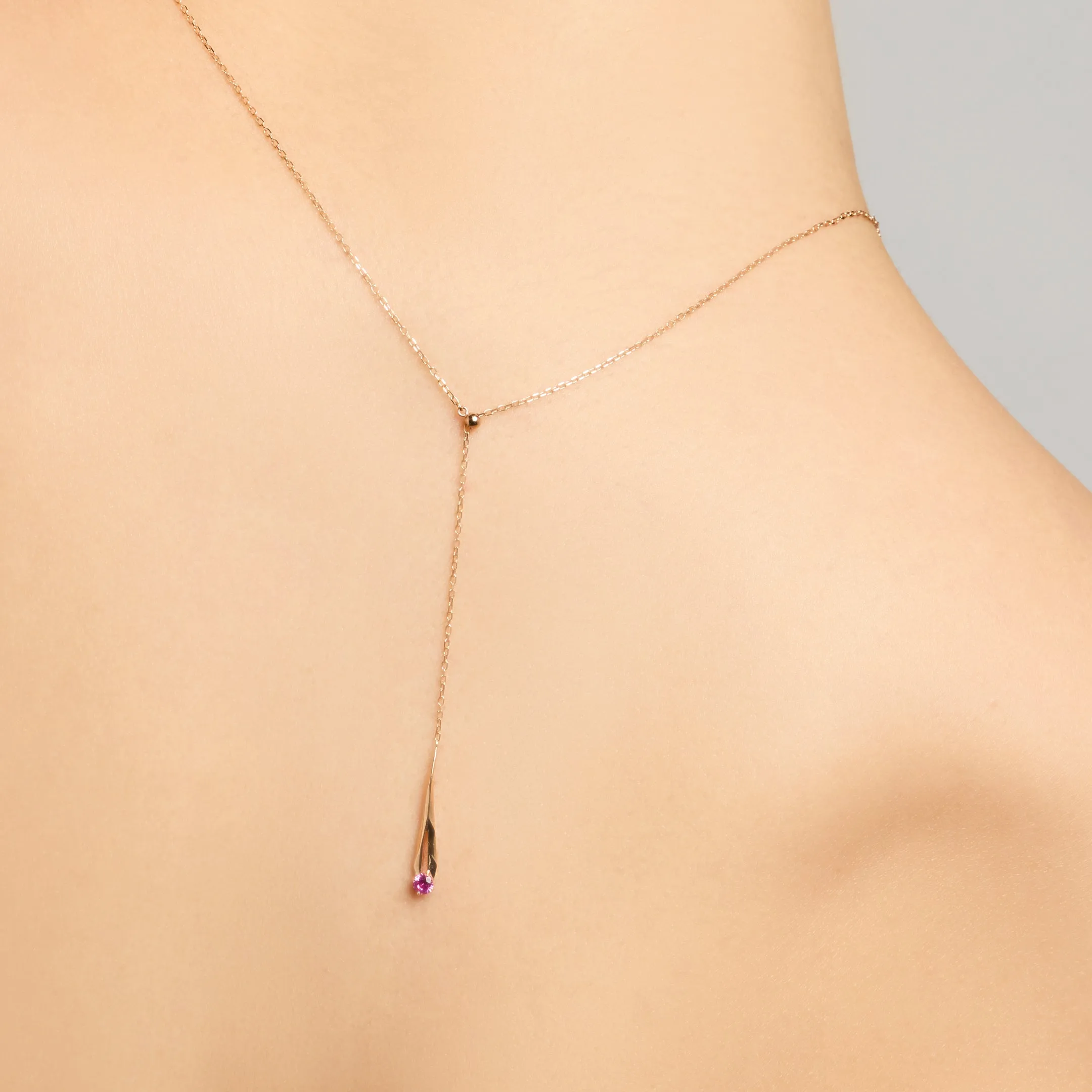 Meteor adjustable ruby lariat necklace