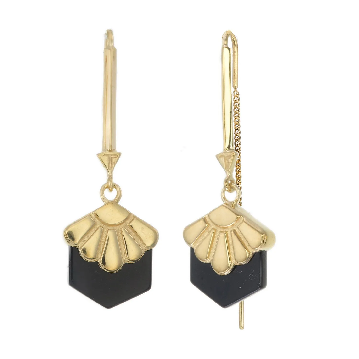 MINI DECO DAISY- PULL THROUGH EARRINGS - BLACK ONYX - GOLD