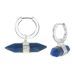 MINI DOUBLE POINT CRYSTAL - HOOP EARRINGS - LAPIS LAZULI - SILVER