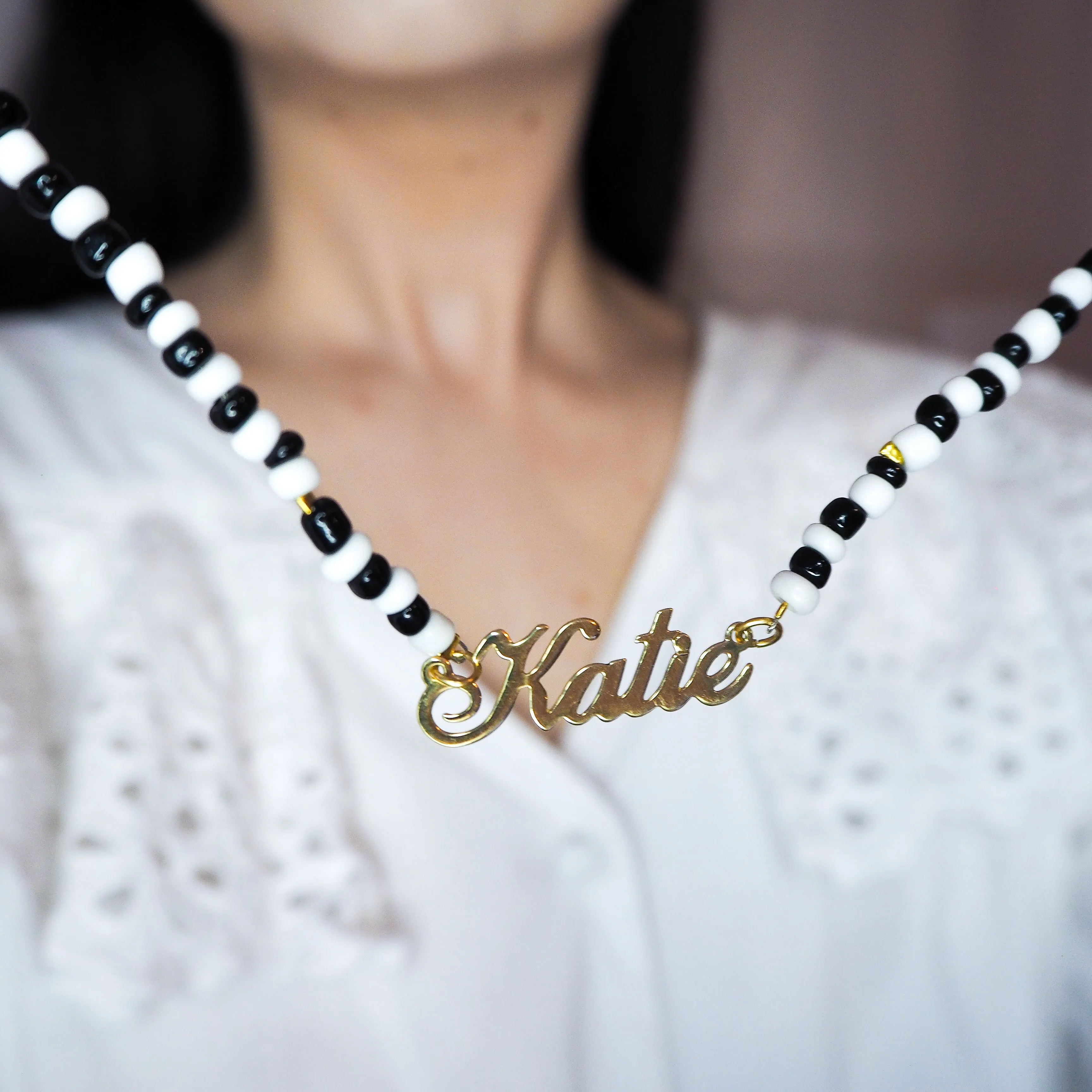 Monochrome Beaded Name Necklace