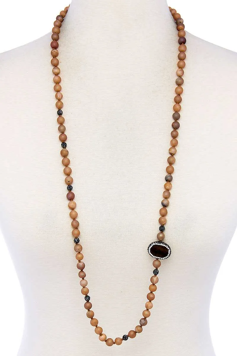 Multi Beaded And Stone Long Necklace