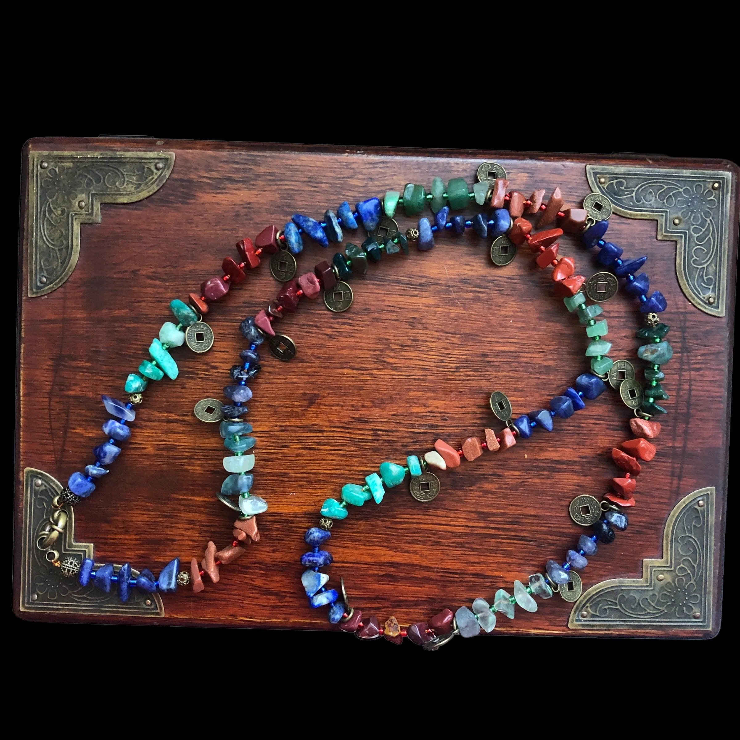 Multi-Colour Natural Stones and Brass Beaded Necklace