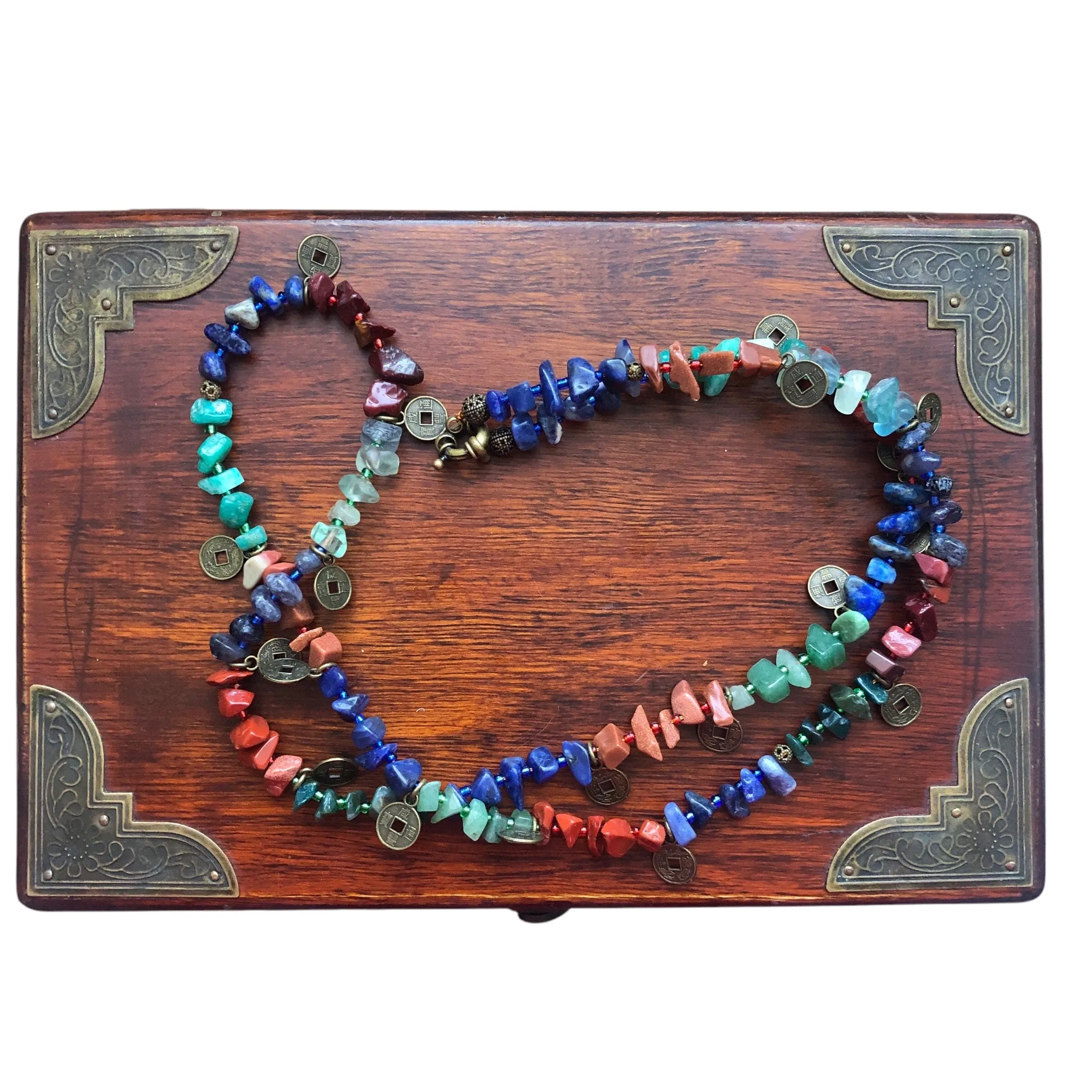 Multi-Colour Natural Stones and Brass Beaded Necklace