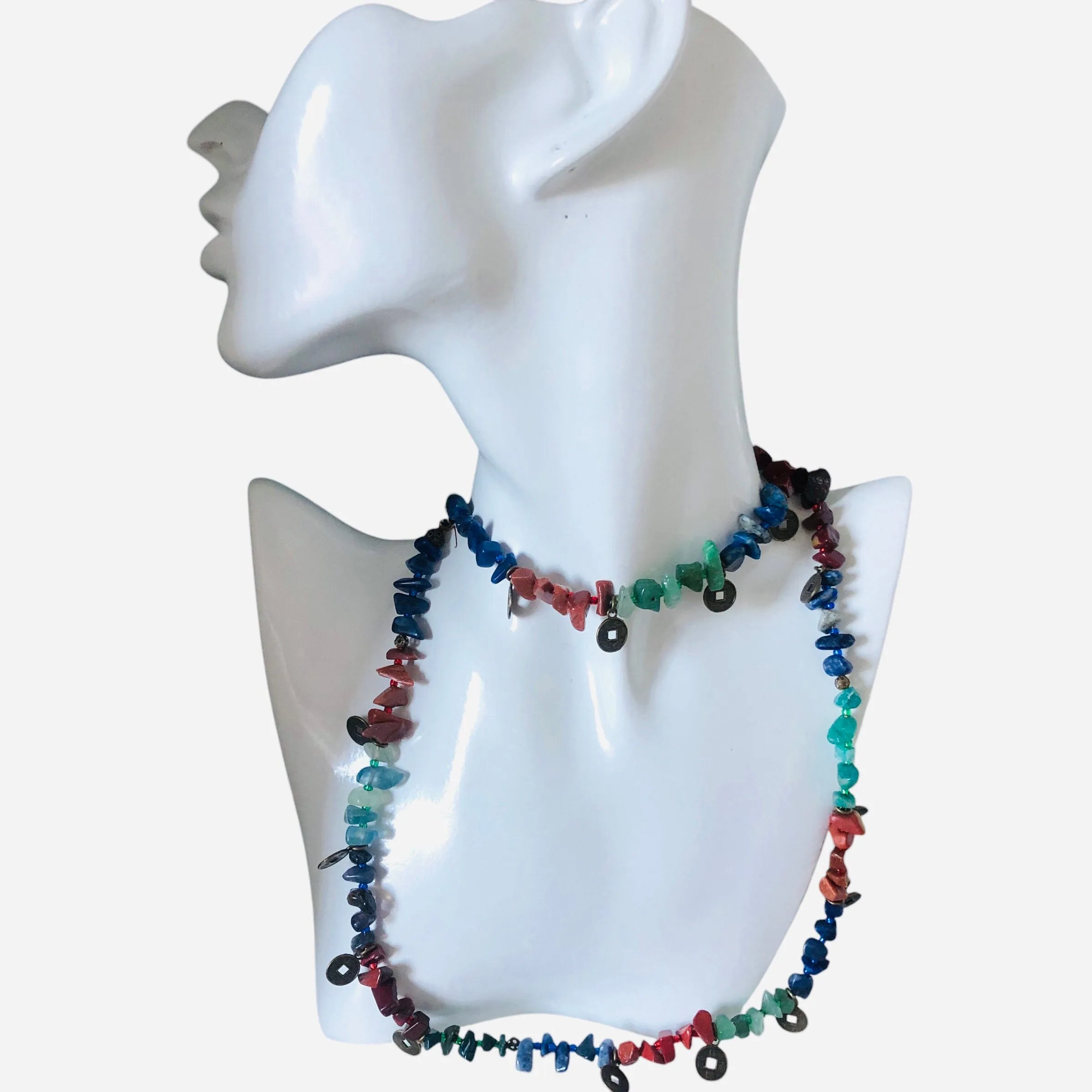 Multi-Colour Natural Stones and Brass Beaded Necklace