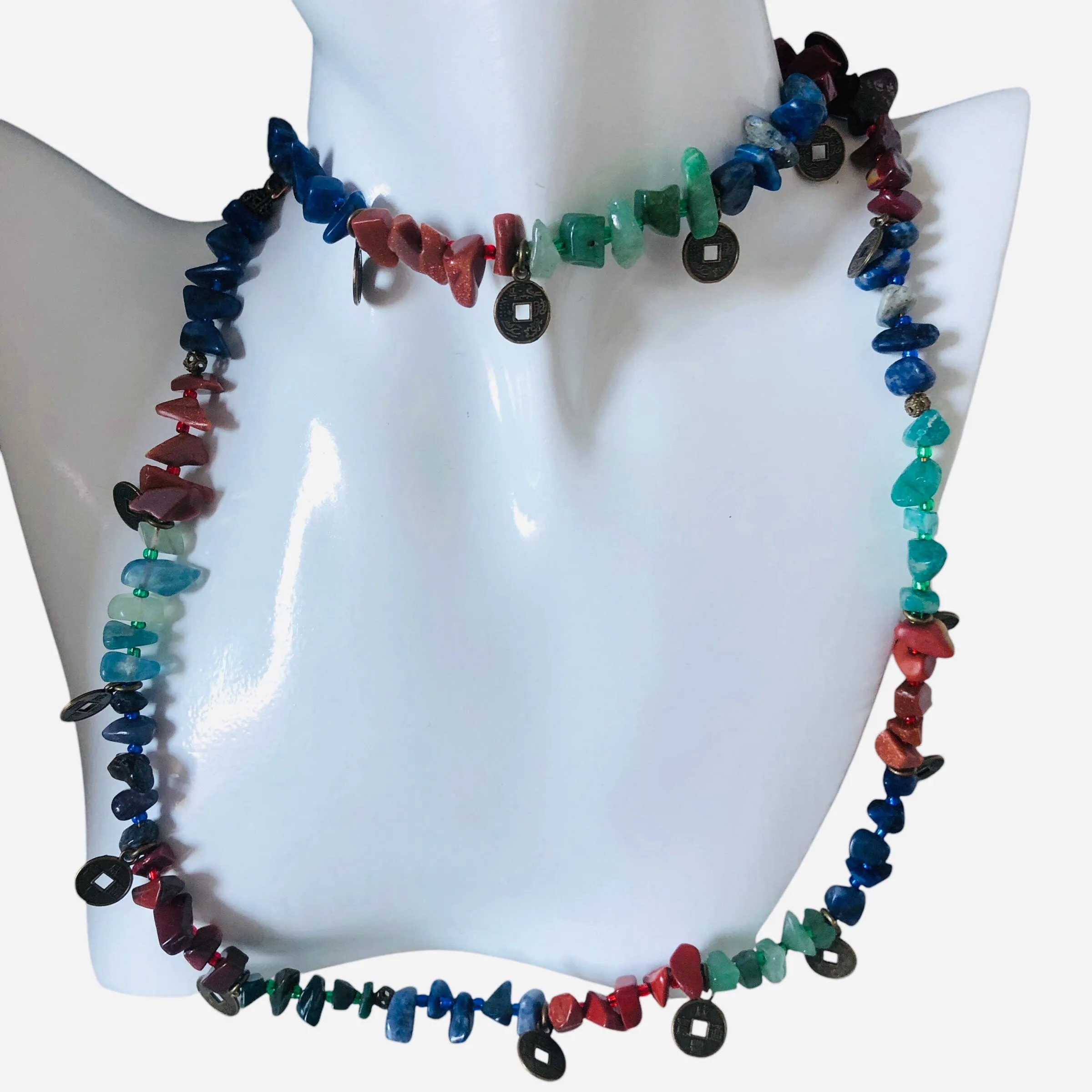 Multi-Colour Natural Stones and Brass Beaded Necklace