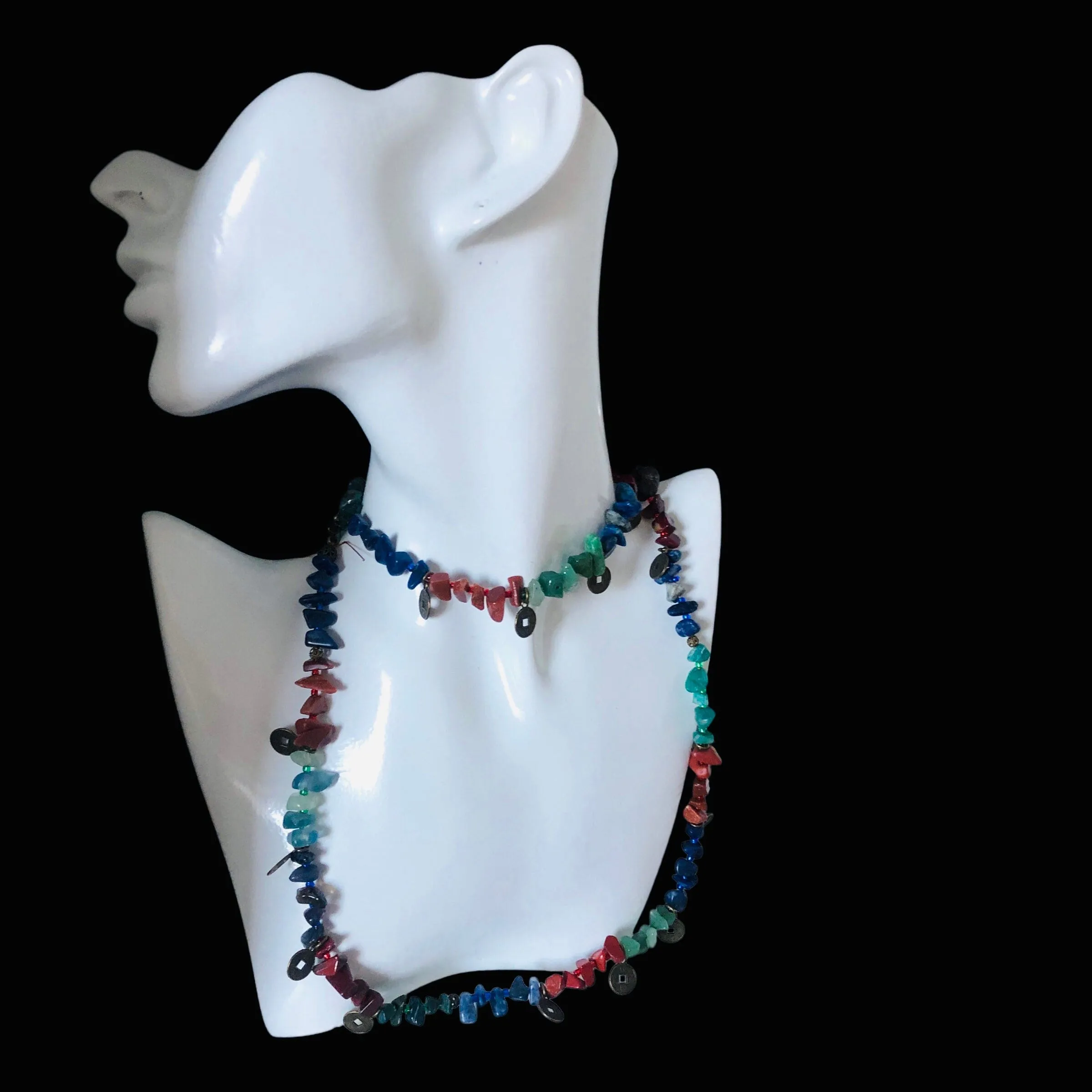 Multi-Colour Natural Stones and Brass Beaded Necklace