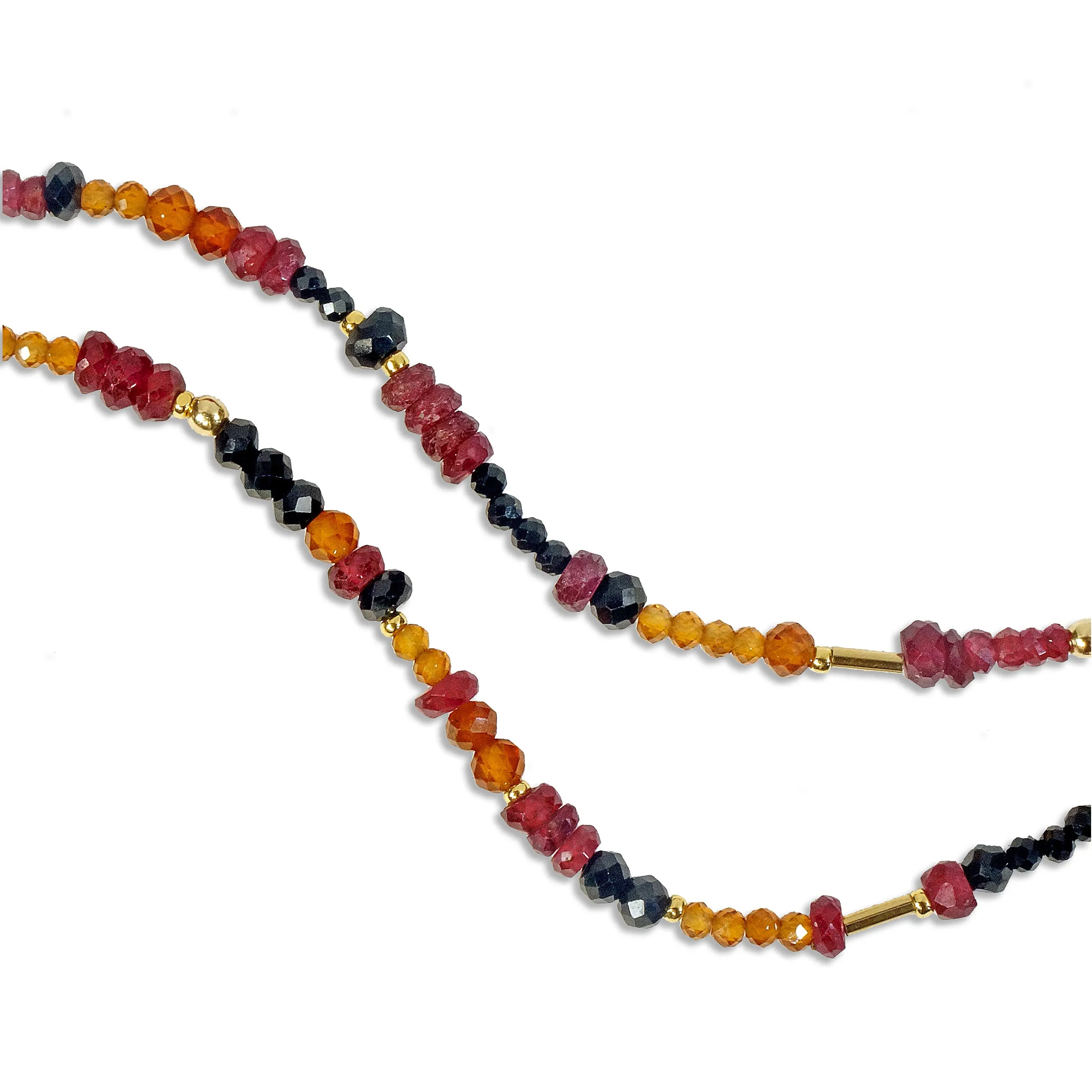 Multi Gemstone Necklace with Spinel, Hessonite, Ruby in Gold