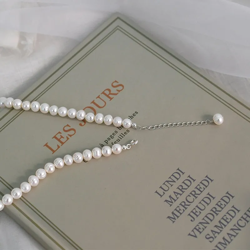 Natural Freshwater Pearl Chokers Necklace 925 Sterling Silver