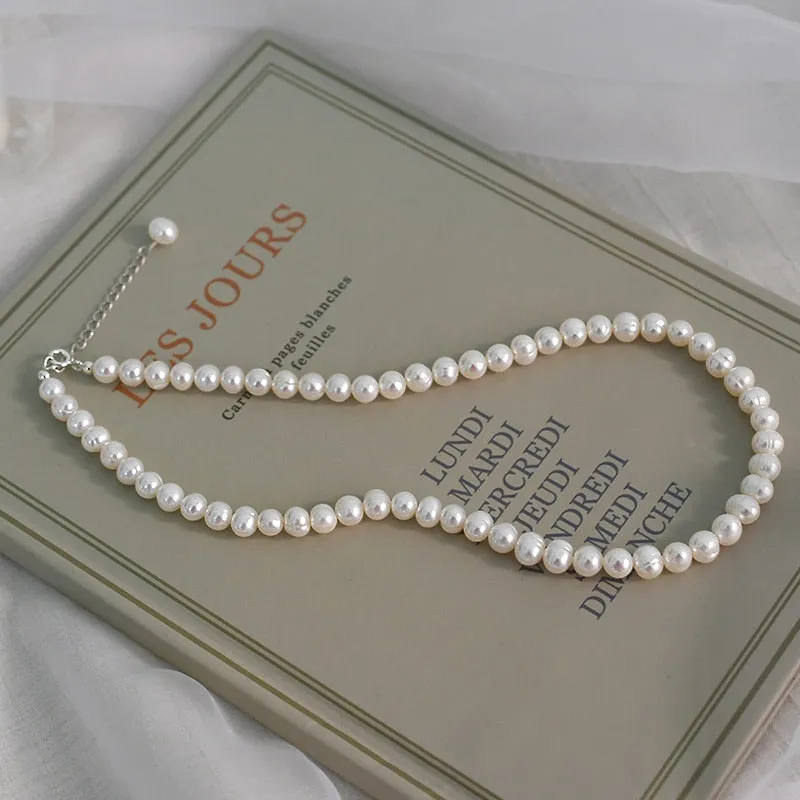 Natural Freshwater Pearl Chokers Necklace 925 Sterling Silver