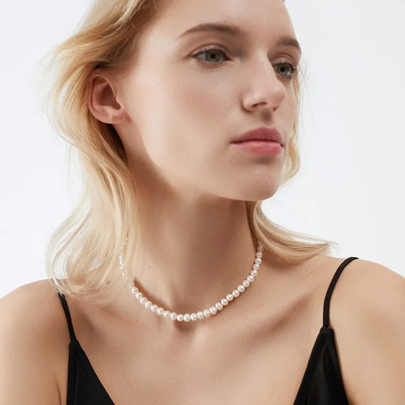 Natural Freshwater Pearl Chokers Necklace 925 Sterling Silver