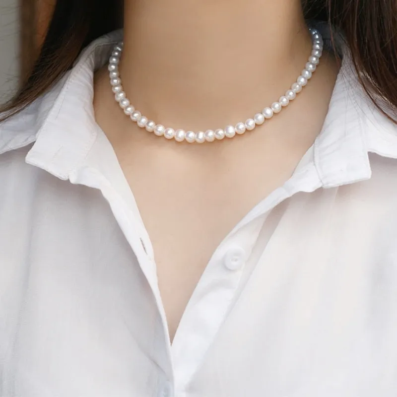 Natural Freshwater Pearl Chokers Necklace 925 Sterling Silver