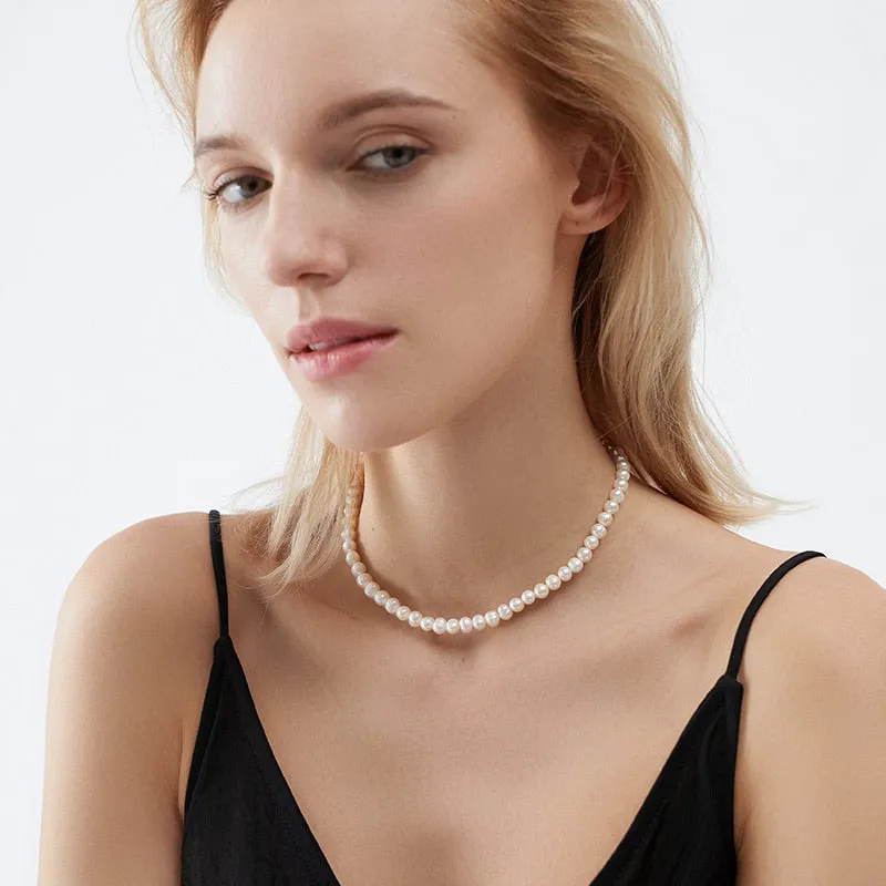 Natural Freshwater Pearl Chokers Necklace 925 Sterling Silver