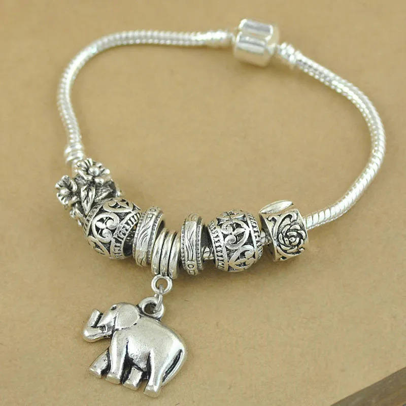 New Fashion Vintage Silver Elephant Beads Bracelets For Women DIY Beads Jewelry