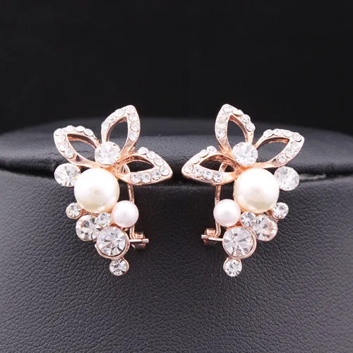 New Jewelry 18K Rose Gold Plated Crystal Rhinestone Pearl Flower Grape Stud Earrings High Quality