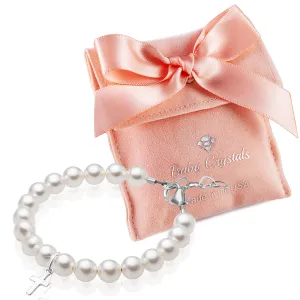 Newborn Baby Sterling Silver Cross Baptism & Christening White Pearl Bracelet