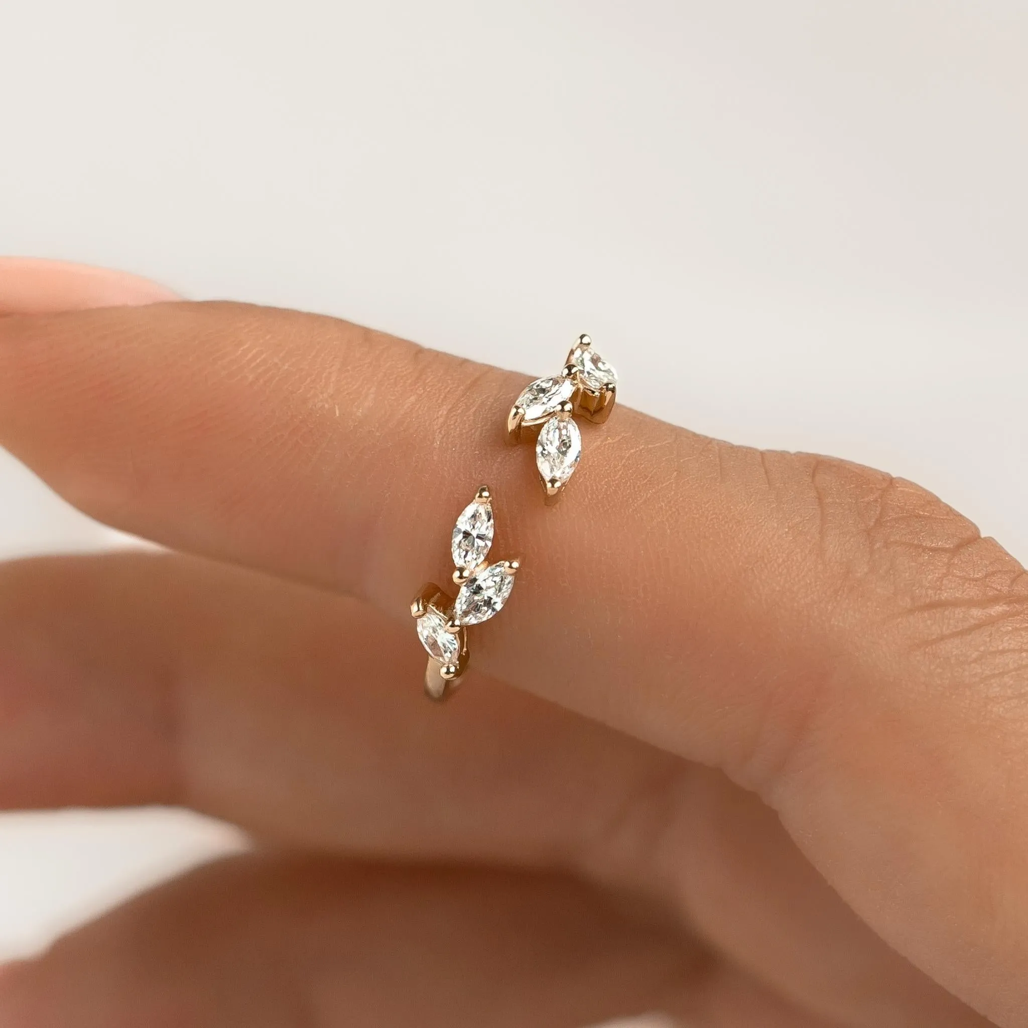 Open Diamond Leaf Ring 14k Gold - Ada