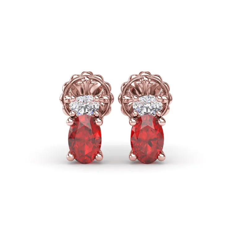 Oval Ruby and Diamond Stud Earrings