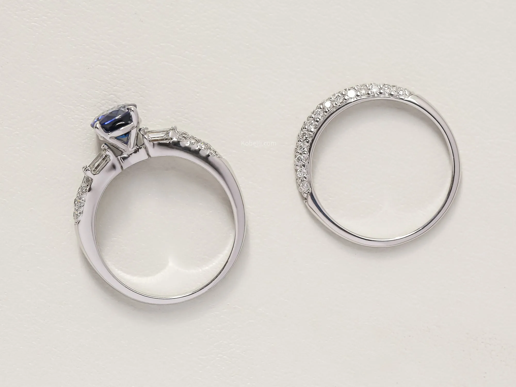 Oval Sapphire Diamond Lined Bridal Rings