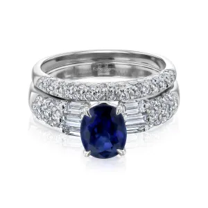 Oval Sapphire Diamond Lined Bridal Rings