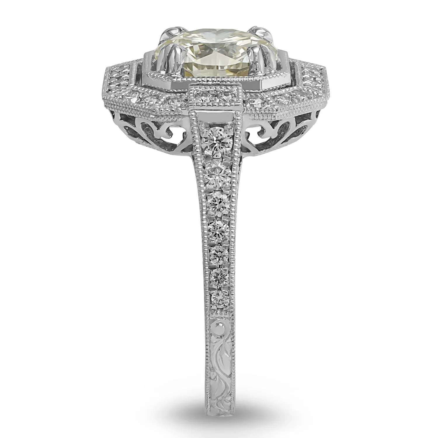 Pale Yellow Diamond in Engraved Ring