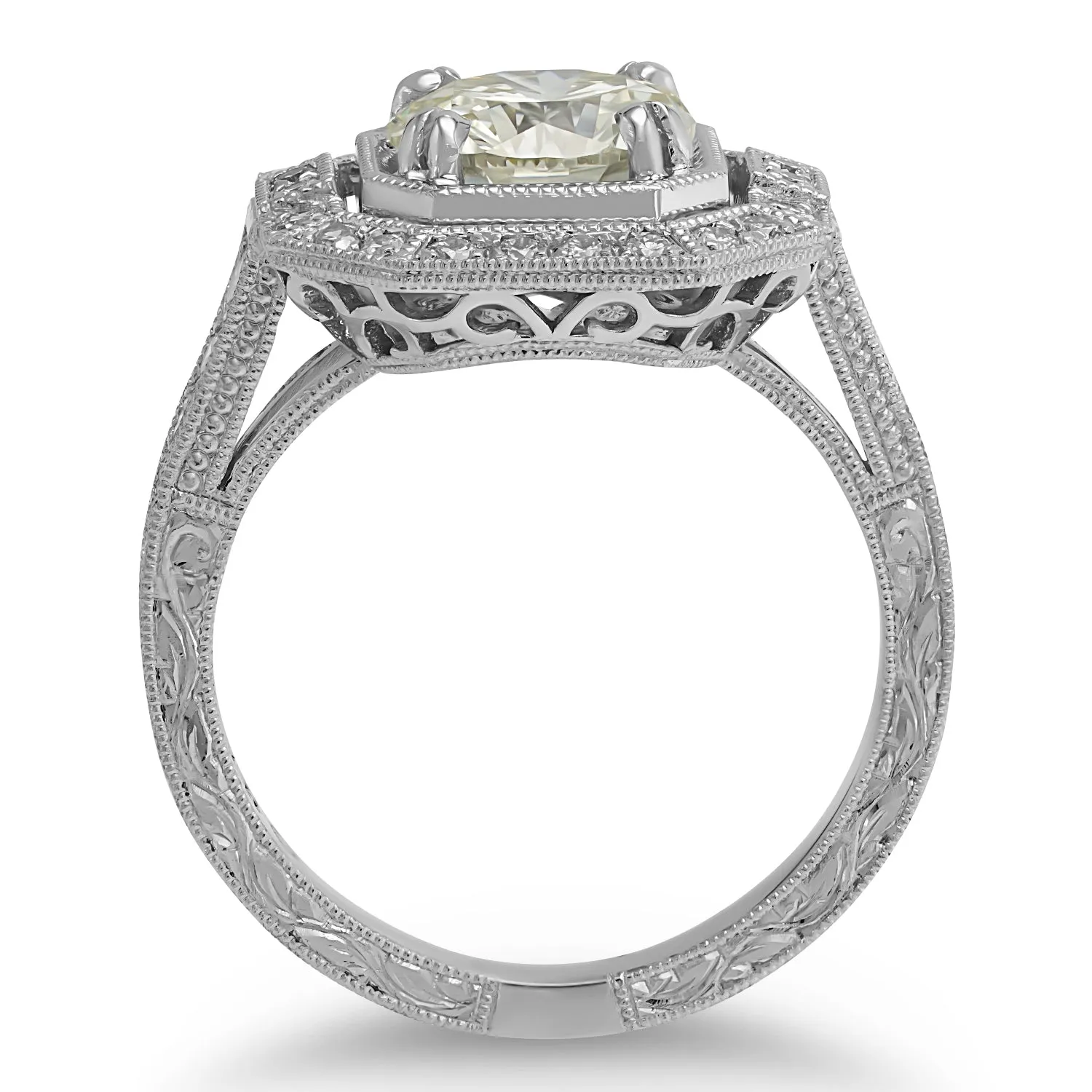 Pale Yellow Diamond in Engraved Ring