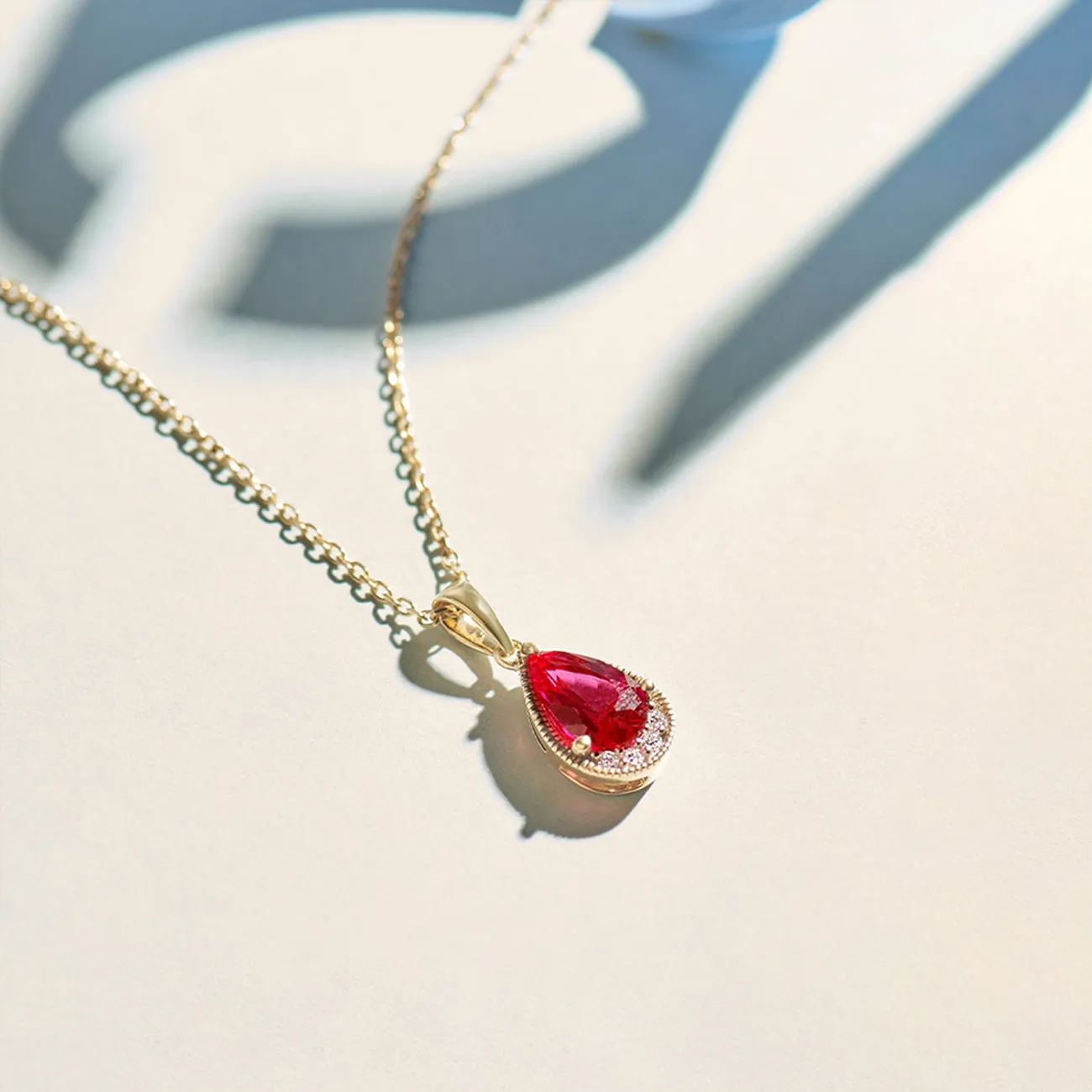 Pear Ruby & Diamond Necklace