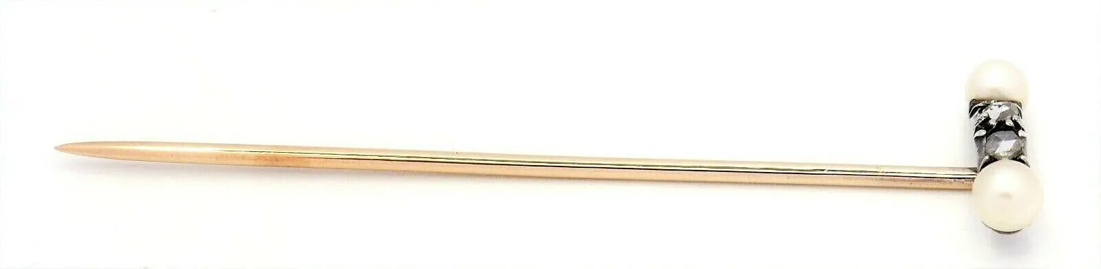 Pearl & Diamond Handmade Stick Pin 9ct Yellow Gold Fine Vintage Jewellery