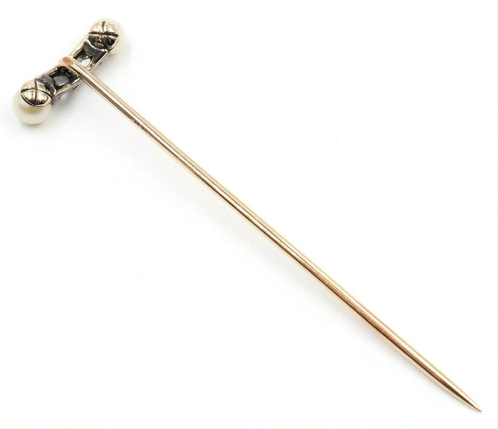 Pearl & Diamond Handmade Stick Pin 9ct Yellow Gold Fine Vintage Jewellery