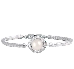 Pearl and Diamond Bracelet in Sterling Silver