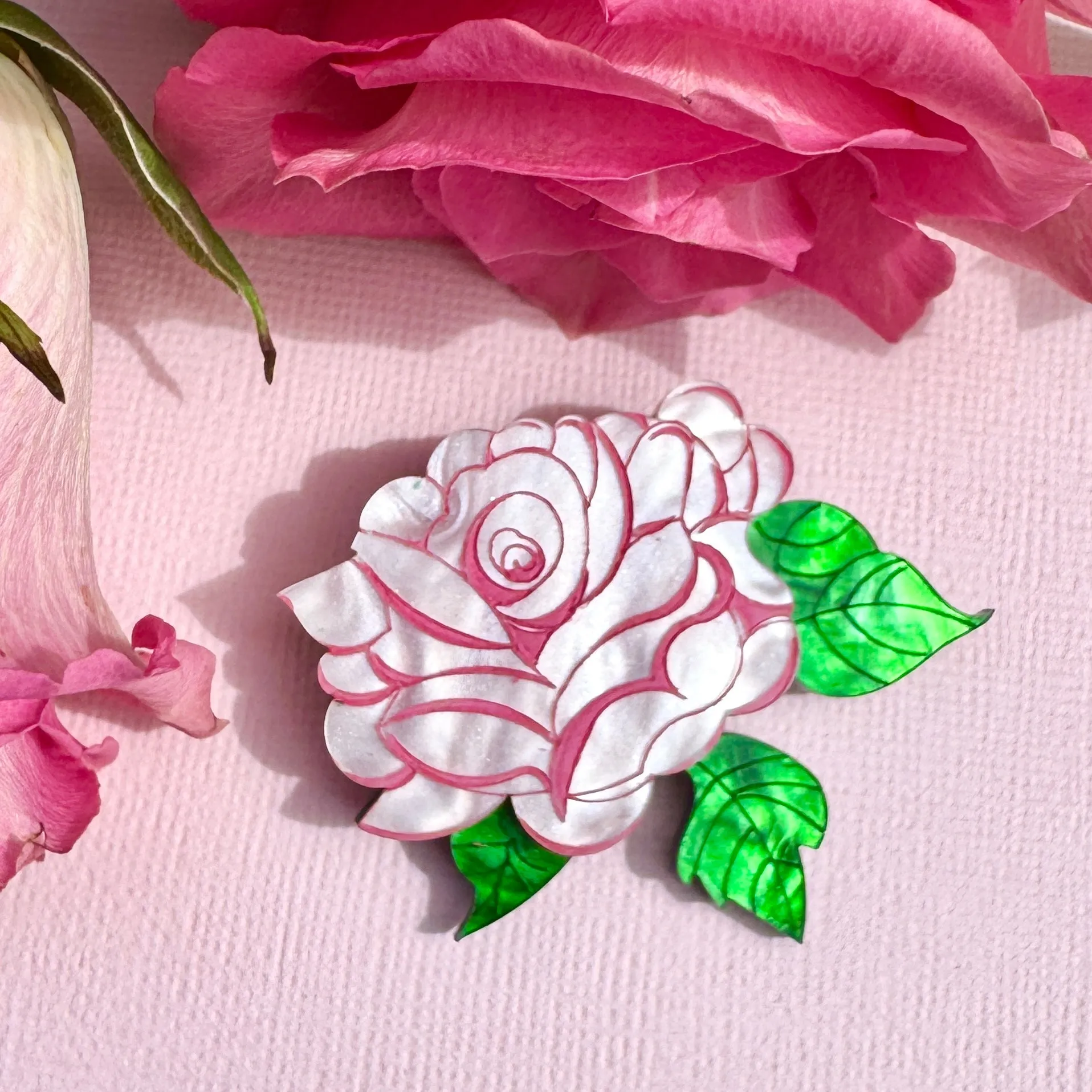 Pink rose - mini brooch - Set of 2