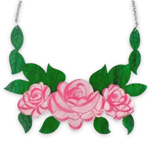 Pink rose - necklace - Set of 2