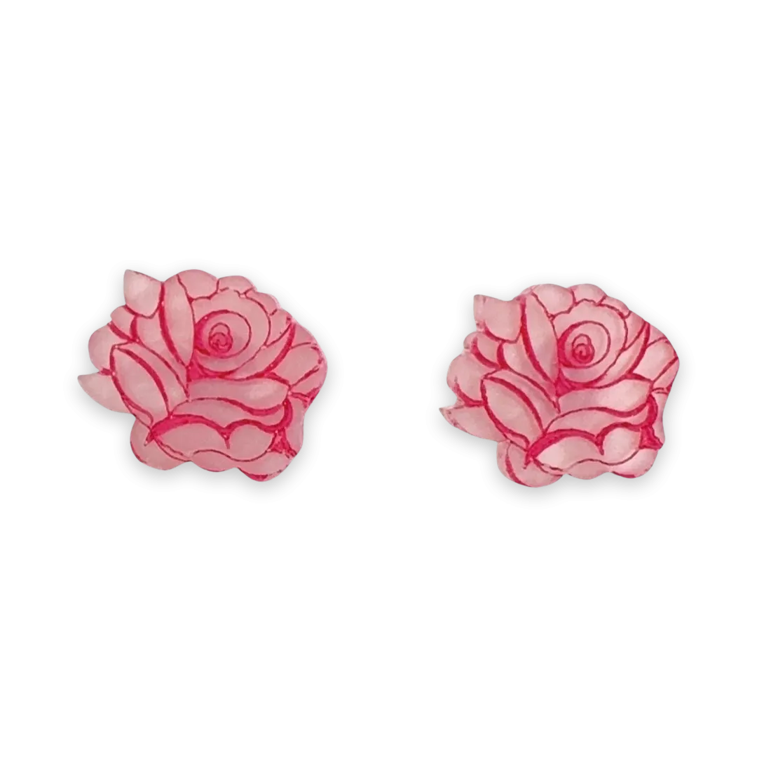 Pink rose - stud earrings - Set of 2