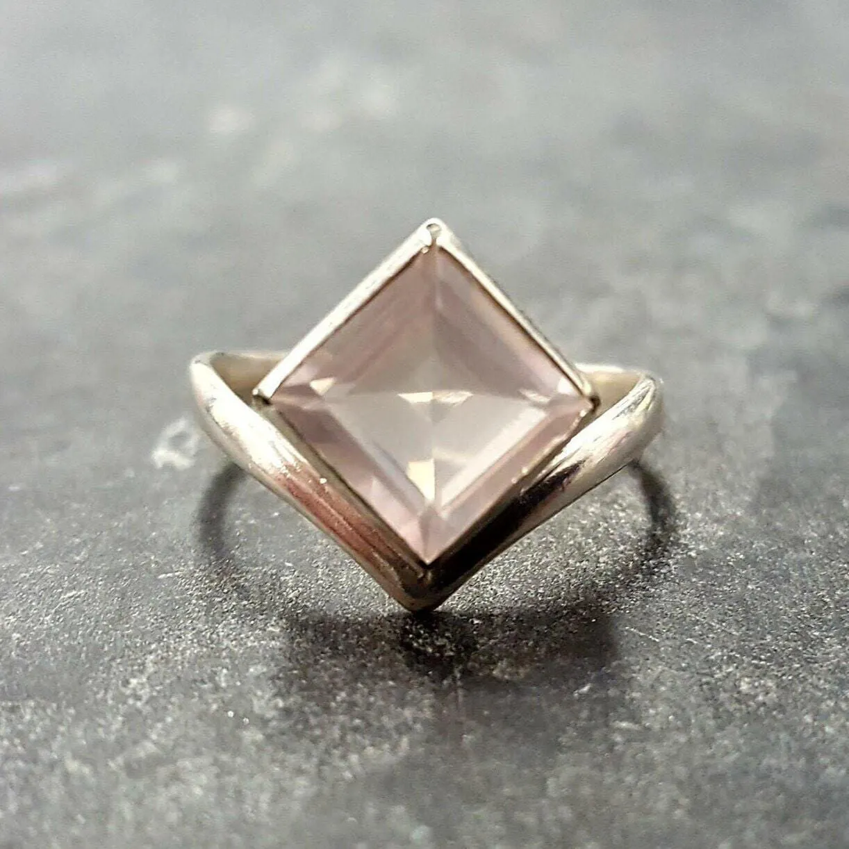 Pink Square Ring - Natural Rose Quartz Ring - Vintage Classic Ring