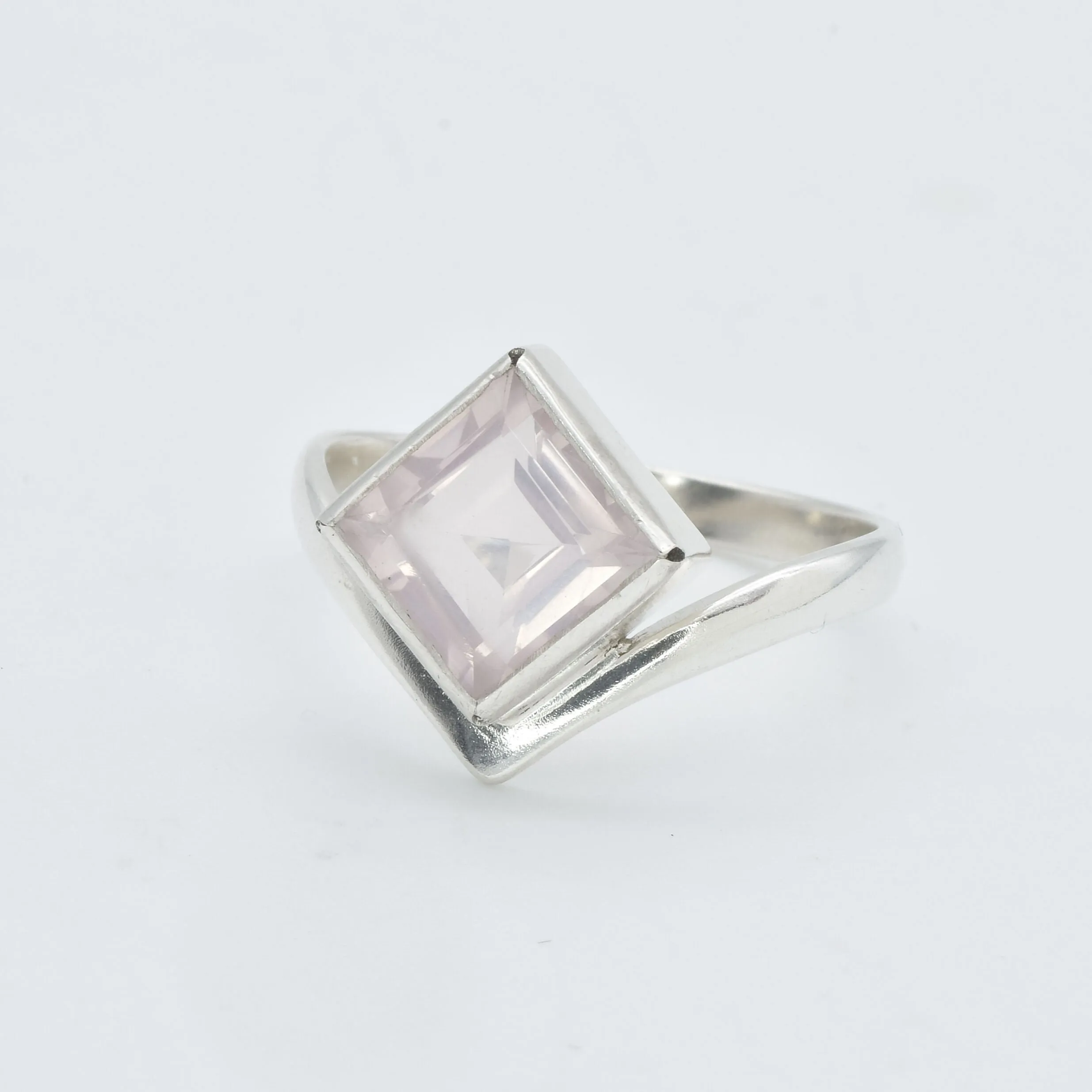 Pink Square Ring - Natural Rose Quartz Ring - Vintage Classic Ring