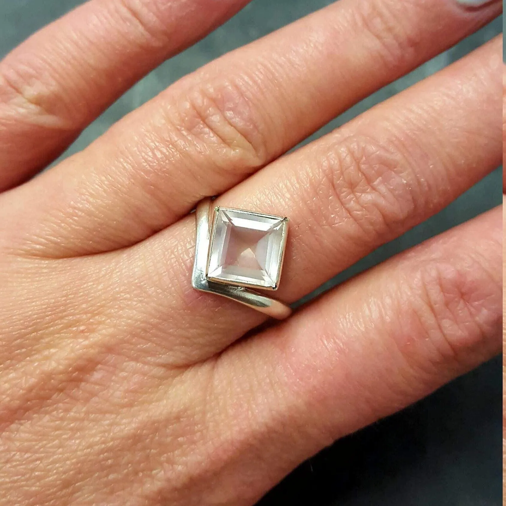 Pink Square Ring - Natural Rose Quartz Ring - Vintage Classic Ring