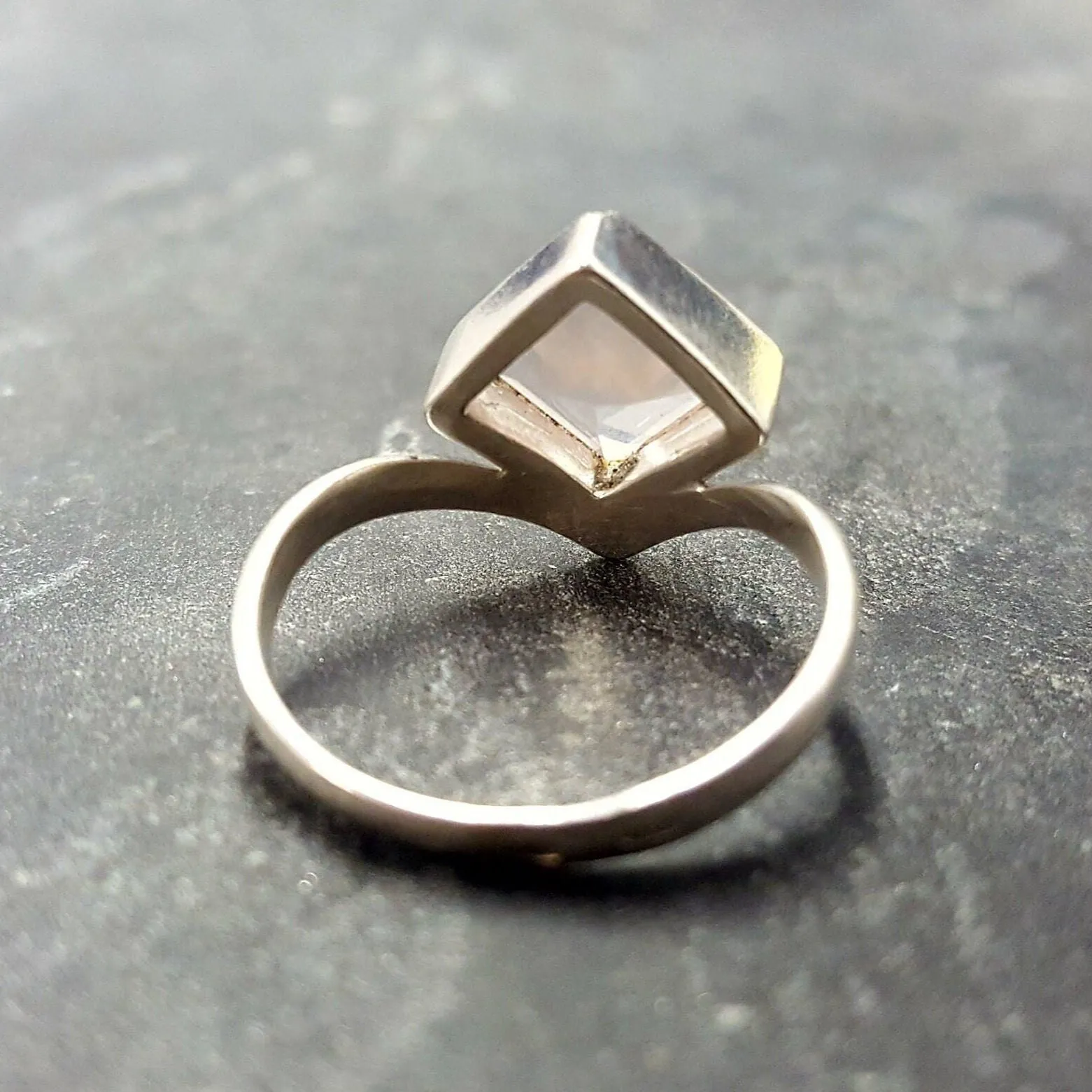 Pink Square Ring - Natural Rose Quartz Ring - Vintage Classic Ring