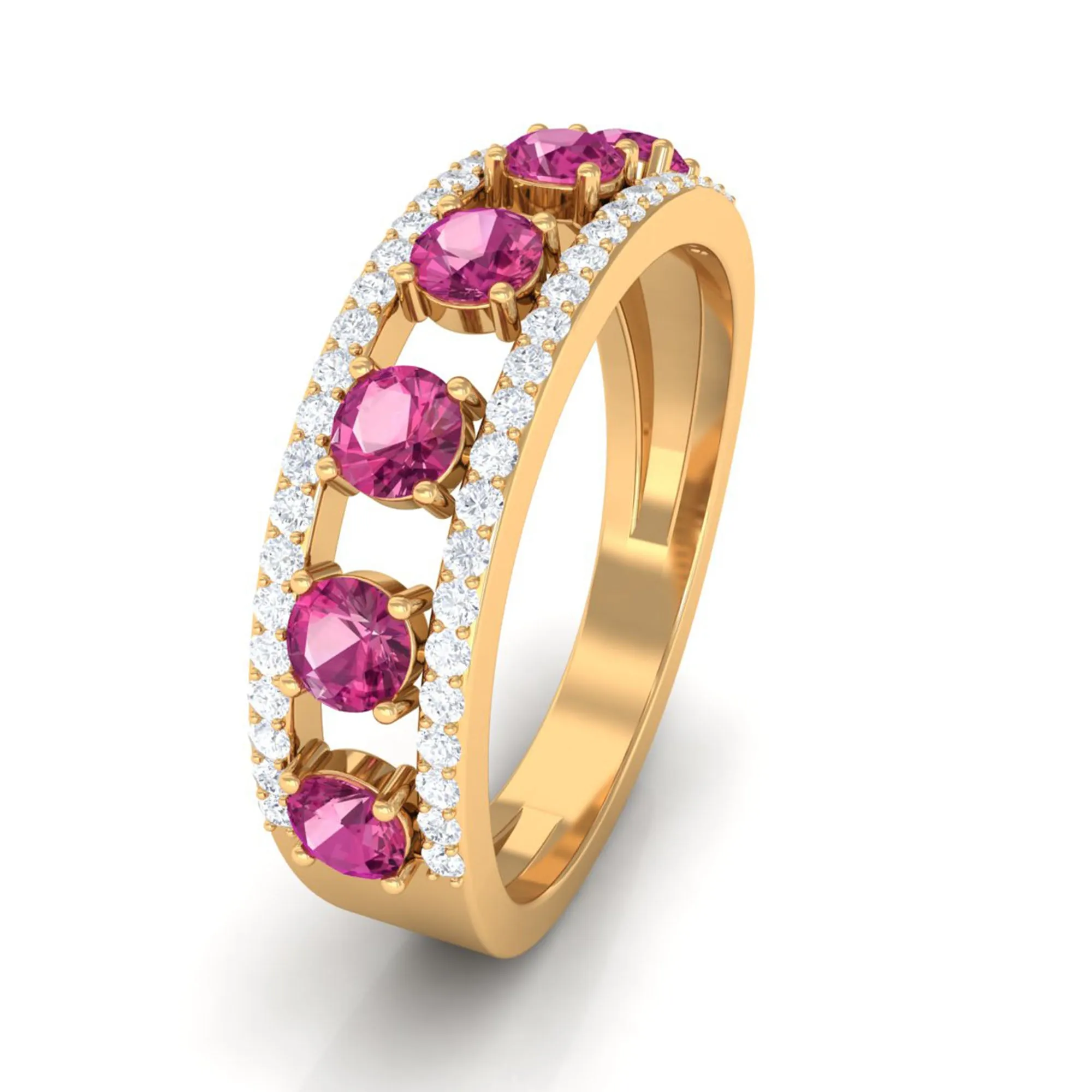 Pink Tourmaline Anniversary Ring with Diamond